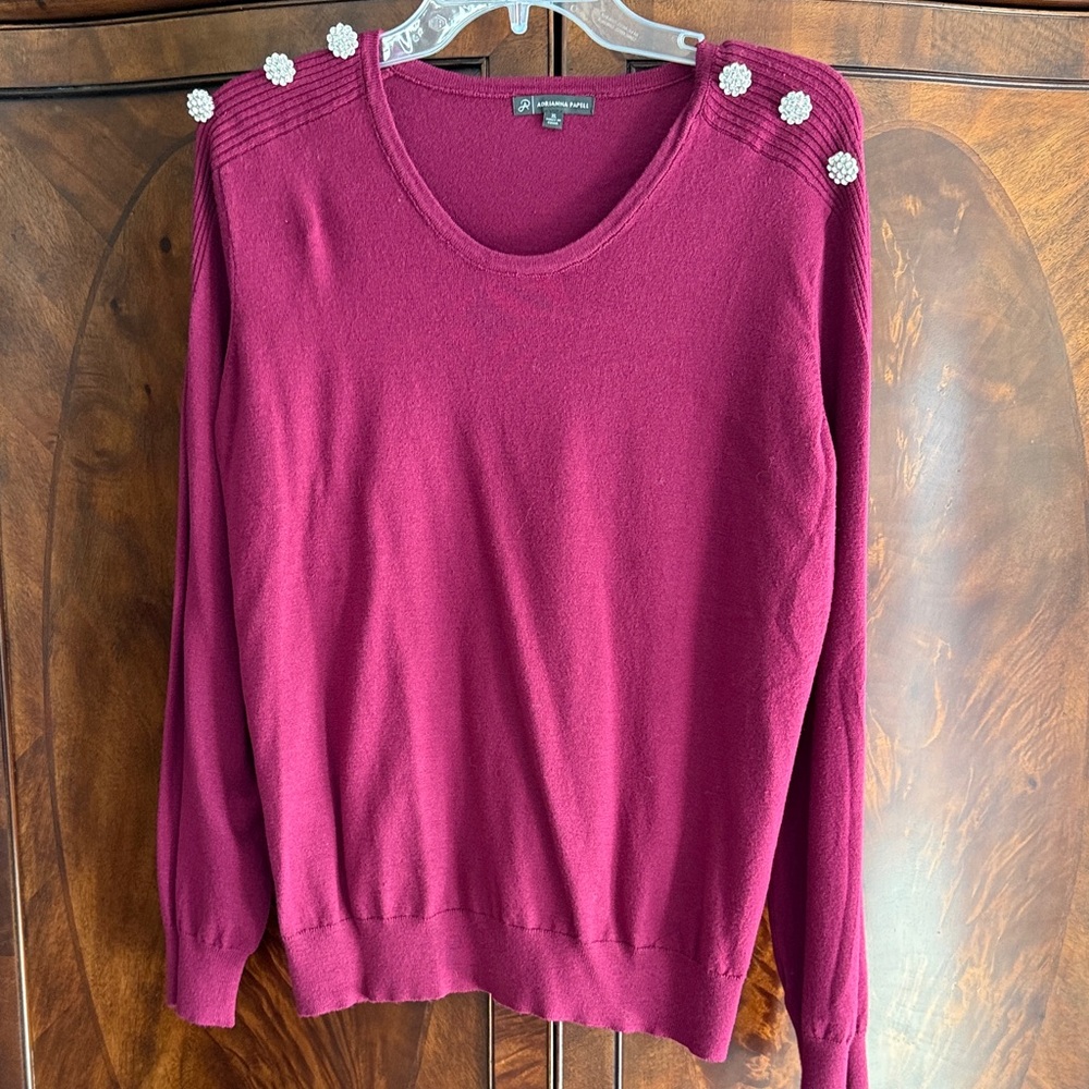 Adrianna Papell Burgundy Sweater with Pearl Accents